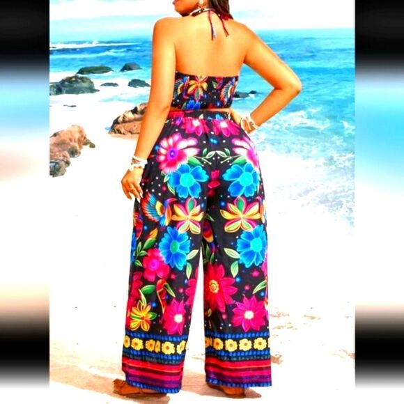 Beautiful floral print two piece Halter neck pant set sz 4x - Picture 3 of 4